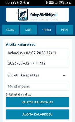 Kalareissun hallinta mobiilisovelluksessa